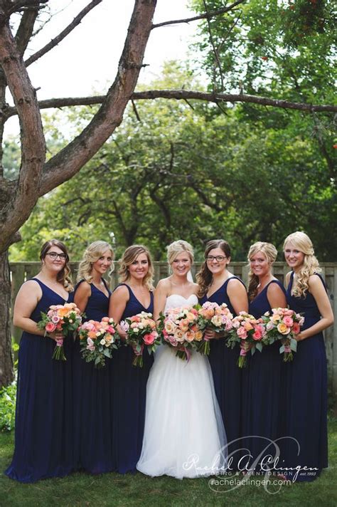 navy blue and peach wedding.